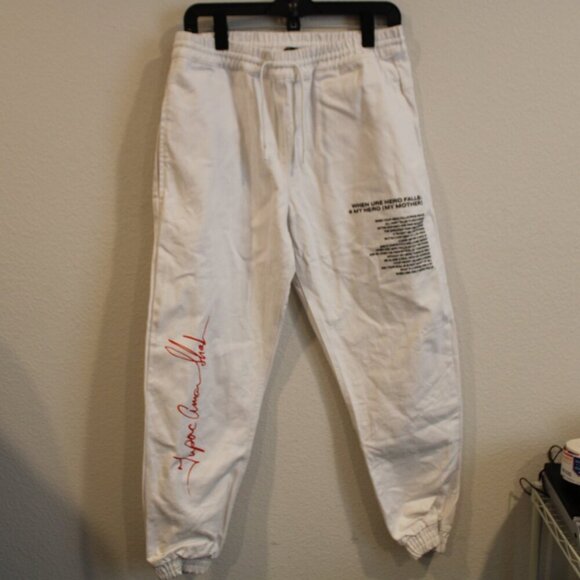 Zara Other - Zara Tupac bravado printed white denim joggers size medium